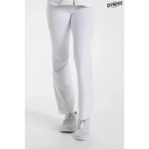 Pantalón blanco punto recto bolsillo Dyneke 8112476: vista frontal del pantalón con modelo.