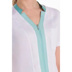Chaqueta elástica m/c mujer contraste verde Dyneke 8123906: detalle del cuello y cremallera.