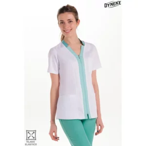 Chaqueta elástica m/c mujer contraste verde Dyneke 8123906: vista frontal con modelo.