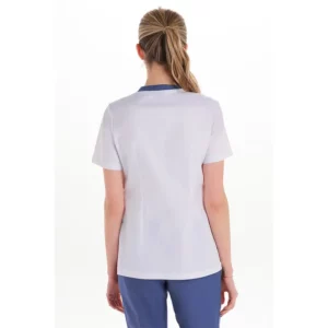 Chaqueta elástica m/c mujer contraste azul Dyneke 8123907: vista trasera con modelo.