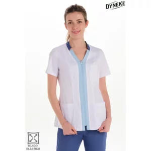 Chaqueta elástica m/c mujer contraste azul Dyneke 8123907: vista frontal con modelo.
