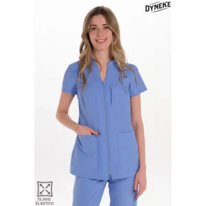 Chaqueta mujer m/c azul elástica Dyneke 8124407: vista frontal con modelo.