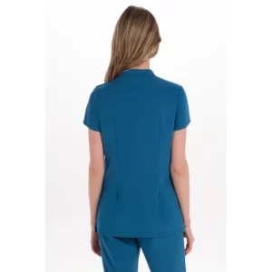 Chaqueta mujer m/c verde petróleo elástica Dyneke 8124408: vista trasera con modelo.