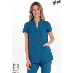 Chaqueta mujer m/c verde petróleo elástica Dyneke 8124408: vista frontal con modelo.