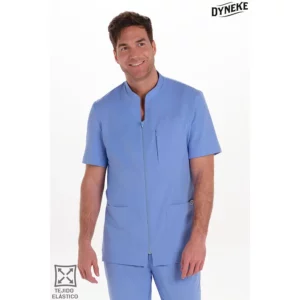 Chaqueta hombre m/c azul elástica Dyneke 8125407: vista frontal con modelo.