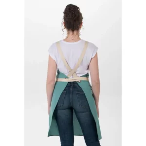 Delantal peto loneta verde tricolor Dyneke 8128346: vista trasera del delantal con tirantes cruzados.