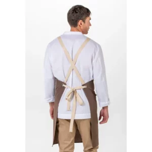 Delantal peto loneta marrón tricolor Dyneke 8128381: vista trasera del delantal con tirantes cruzados.