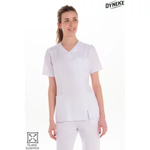 Chaqueta m/c microfibra elástica blanca raso Dyneke 8133284: vista frontal con modelo.