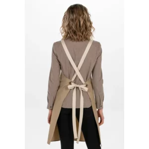 Delantal peto unisex beige bolsillos Dyneke 8164459: vista trasera del delantal con tirantes cruzados.