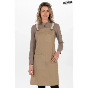 Delantal peto unisex beige bolsillos Dyneke 8164459: vista frontal con modelo.