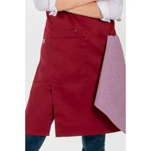 Delantal peto unisex granate bolsillos Dyneke 8164464: detalle del bolsillo y abertura del delantal.