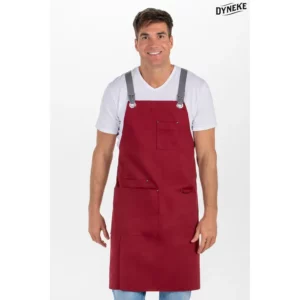Delantal peto unisex granate bolsillos Dyneke 8164464: vista frontal con modelo.