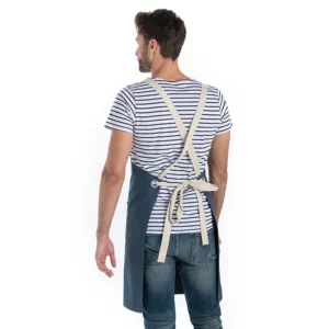Delantal peto unisex bolsillos azul petróleo Dyneke 8164466: vista trasera del delantal con tirantes cruzados.