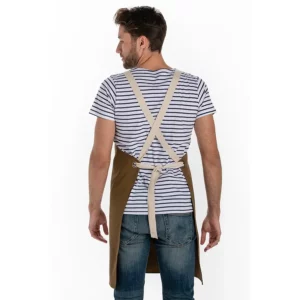 Delantal peto unisex bolsillos marrón Dyneke 8164467: vista trasera del delantal con tirantes cruzados.