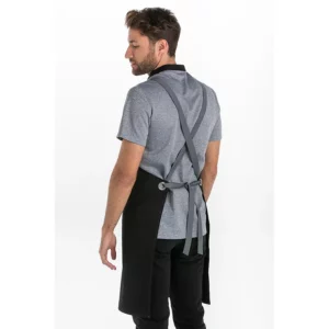 Delantal peto unisex bolsillos negro Dyneke 8164468: vista trasera del delantal con tirantes cruzados.