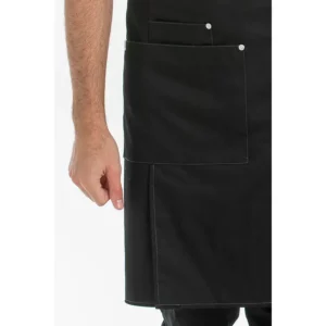 Delantal peto unisex bolsillos negro Dyneke 8164468: detalle de los bolsillos y remaches.