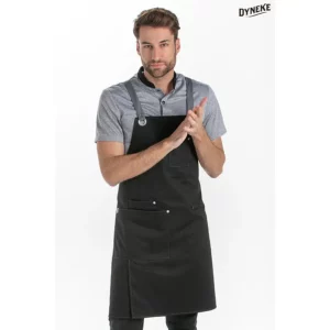 Delantal peto unisex bolsillos negro Dyneke 8164468: vista frontal con modelo.