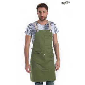 Delantal peto unisex bolsillos verde militar Dyneke 8164469: vista frontal con modelo.