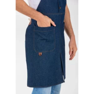 Delantal chaleco tejano azul Dyneke 8168447: detalle del bolsillo del delantal.