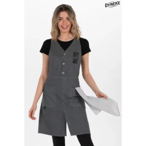 Delantal chaleco tejano gris Dyneke 8168449: vista frontal con modelo.