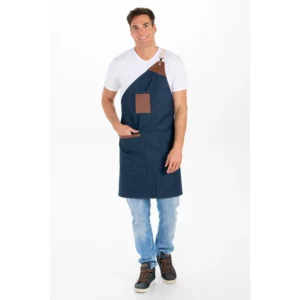 Delantal peto pico algodón azul tejano Dyneke 8169447: vista de cuerpo entero con modelo.