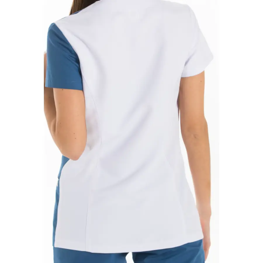 Chaqueta Dyneke 8177482 mujer asimétrica azul larga 2 Chaqueta mujer microfibra asimétrica m/l azul Dyneke 8177482: vista trasera con manga corta visible.