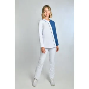 Chaqueta mujer microfibra asimétrica m/l azul Dyneke 8177482: vista de cuerpo entero con modelo.