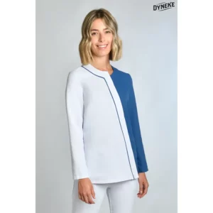 Chaqueta mujer microfibra asimétrica m/l azul Dyneke 8177482: vista frontal con modelo.