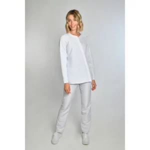 Chaqueta microfibra asimétrica m/l gris perla Dyneke 8177488: vista de cuerpo entero con modelo.