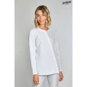 Chaqueta microfibra asimétrica m/l gris perla Dyneke 8177488: vista frontal con modelo.