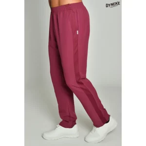 Pantalón unisex rejilla lateral granate Dyneke 8179484: vista lateral del pantalón con modelo.