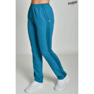 Pantalón unisex rejilla lateral azul Dyneke 8179485: vista lateral del pantalón con modelo.