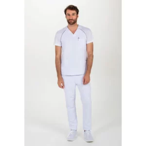 Blusón sanitario rejilla sport blanco Dyneke 8181570: vista de cuerpo entero con modelo.