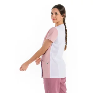 Chaqueta microfibra asimétrica rosa Dyneke 8186481: vista lateral con modelo.