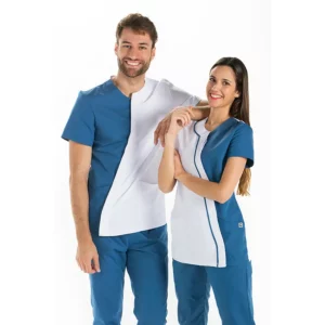 Chaqueta microfibra asimétrica azul Dyneke 8186482: conjunto con dos modelos vestidos.