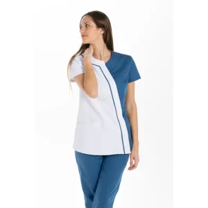 Chaqueta microfibra asimétrica azul Dyneke 8186482: vista frontal con modelo.