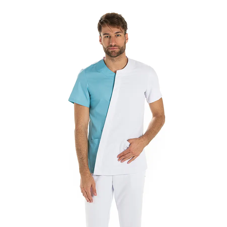 Chaqueta Dyneke 8187483 hombre asimétrica azul porcelana 1 Chaqueta hombre asimetrica azul porcelana Dyneke 8187483: vista frontal con modelo.