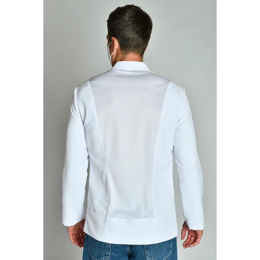 Chaqueta Dyneke 8191570 hombre blanca tirilla larga 3 Chaqueta imperial hombre microfibra blanca m/l Dyneke 8191570: vista trasera con modelo.