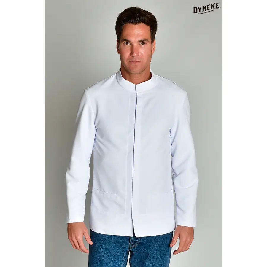 Chaqueta Dyneke 8191570 hombre blanca tirilla larga 1 Chaqueta imperial hombre microfibra blanca m/l Dyneke 8191570: vista frontal con modelo.