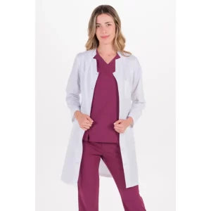Bata larga mujer botón transparente Dyneke 8194700: vista frontal con la bata abierta.