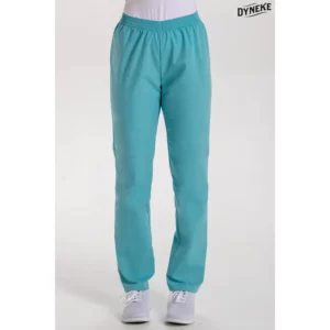 Pantalón s/ bolsillos azul porcelana Dyneke 8201548: vista frontal del pantalón con modelo.