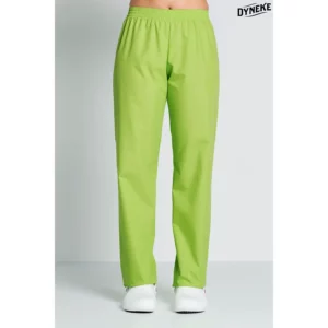 Pantalon sanidad pistacho sin bolsillos. Dyneke 8201887: vista frontal del pantalón con modelo.