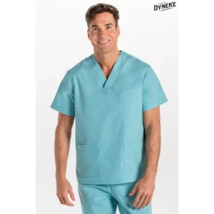Blusón sanitario unisex azul porcelana Dyneke 8204548: vista frontal con modelo.