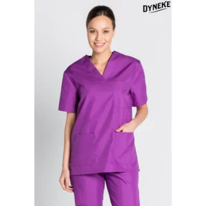 Blusón violeta Dyneke 8204859: vista frontal con modelo.