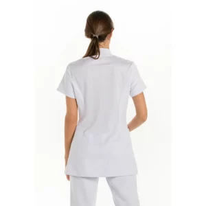 Chaqueta mujer microfibra blanca cuello tirilla m/c Dyneke 8206570: vista trasera con modelo.
