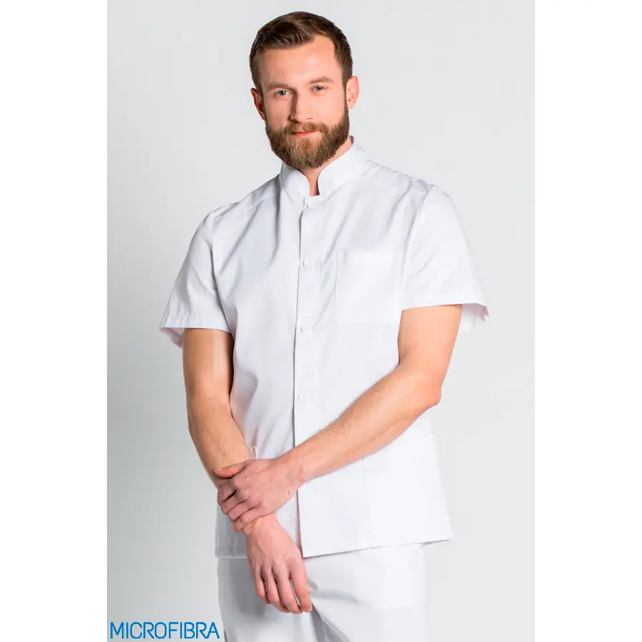 Chaqueta Dyneke 8207570 blanca de hombre con botones 2 Chaqueta microfibra cbro. m/c botones Dyneke 8207570: vista frontal con los brazos delante del cuerpo.