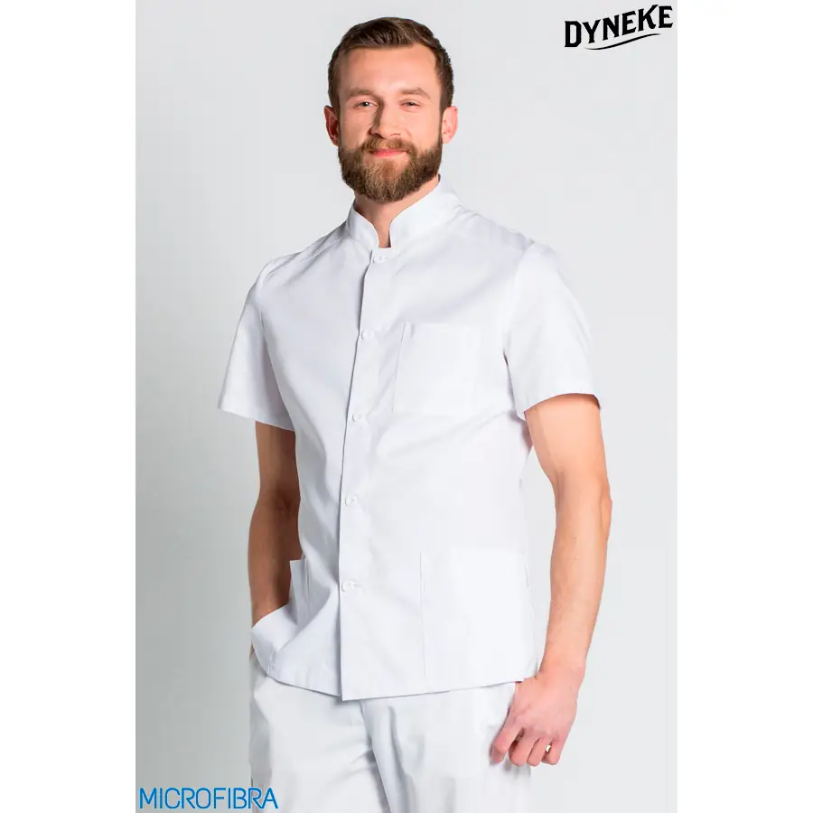 Chaqueta Dyneke 8207570 blanca de hombre con botones 1 Chaqueta microfibra cbro. m/c botones Dyneke 8207570: vista frontal con modelo.