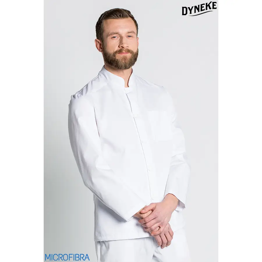 Chaqueta Dyneke 8208570 blanca hombre manga larga 1 Chaqueta hombre microfibra botones m/l Dyneke 8208570: vista frontal con modelo.