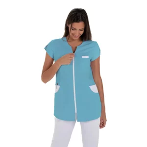Chaqueta mujer microfibra azul Dyneke 8209483: vista frontal con modelo.