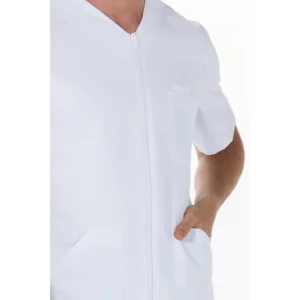 Chaqueta hombre microfibra blanca m/c Dyneke 8210570: detalle del cuello y bolsillos.